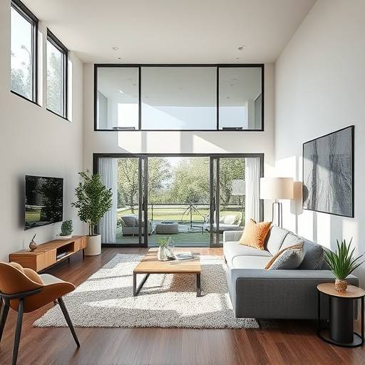 Interior of a modern living room, photographed for real estate listing.